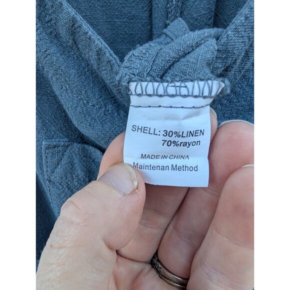 Anrabess Womens Linen Blend Short Bib Overalls Jumpsuit Romper Sz S Gray Blue - Picture 8 of 8